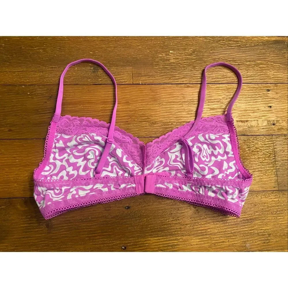 Savage X Fenty Medium 8-10 white pink bralette soft lace bra